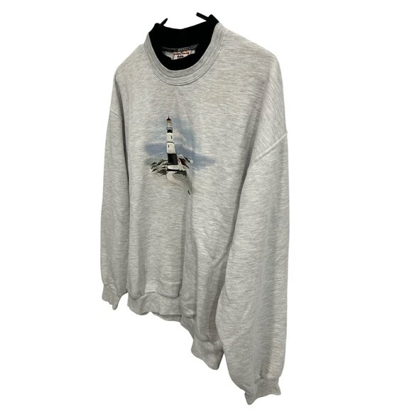 Vintage Top Stitch Lighthouse Embroidered Sweatshirt Gray Pullover Sz L - Picture 3 of 10